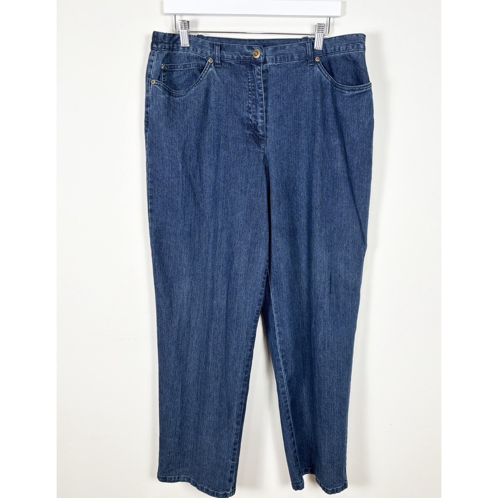 Ruby Rd. Side Elastic Straight Leg Women's size 16 Dark Wash Blue Denim jeans